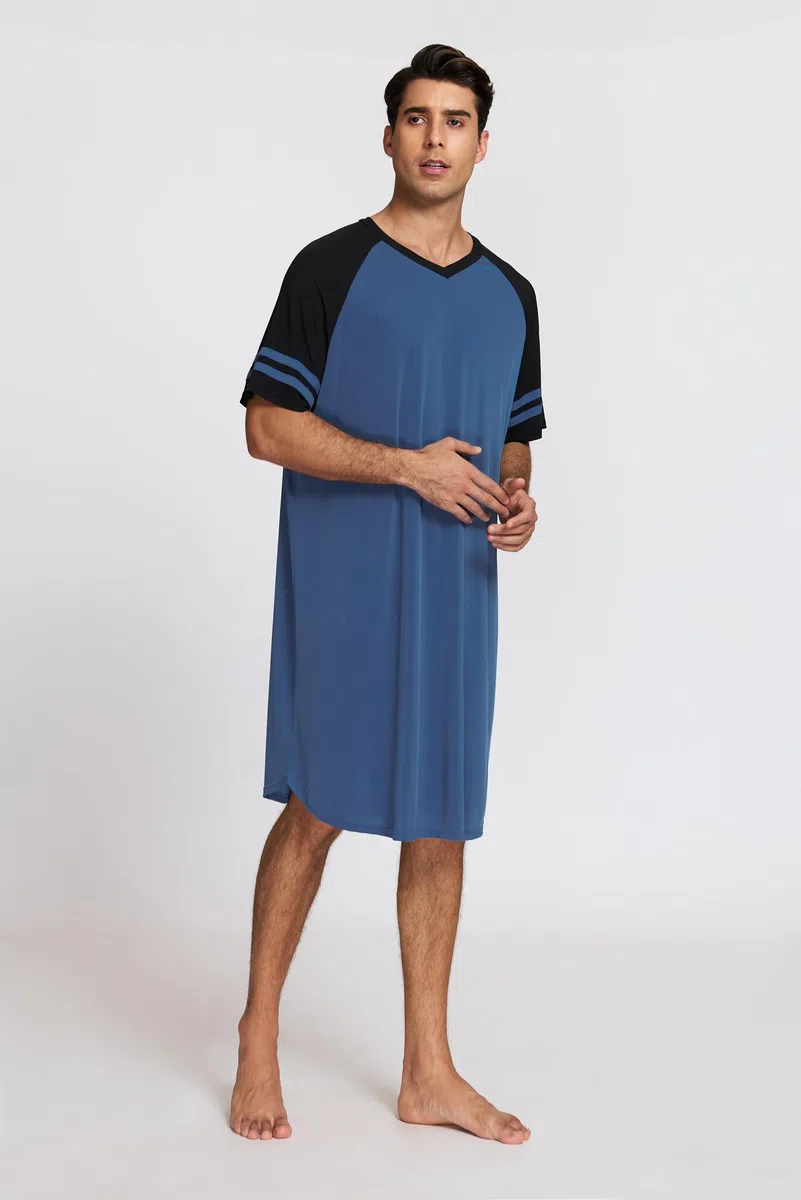 Camicia Notte Uomo Pigiami Estivi Maglia Lunga da Notte Maniche Corte per Estate