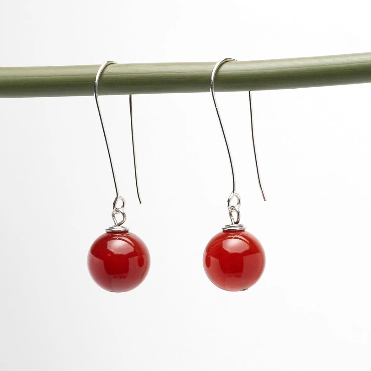 Orecchini Pendenti in Argento Sterling con Pietre Naturali Fatte a Mano per Donna - Orecchini con Perle a Sfera da 12mm per Ragazze (agata rossa)