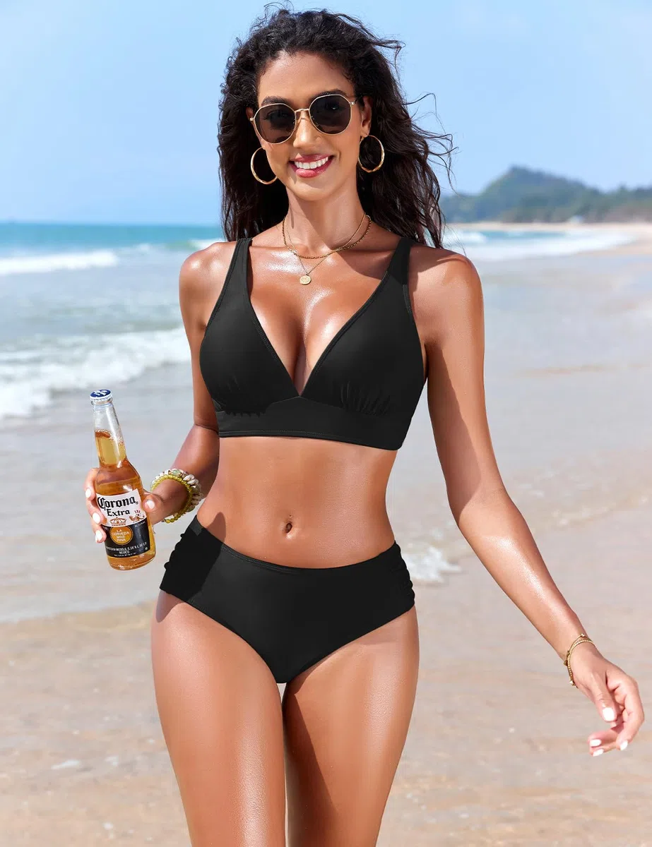 Nadeer Costume da Bagno Donna Scollo a V Triangolo Due Pezzi Push Up Bikini Set Imbottito Reggiseno Sexy Costumi da Mare Spiaggia Beachwear Swimwear