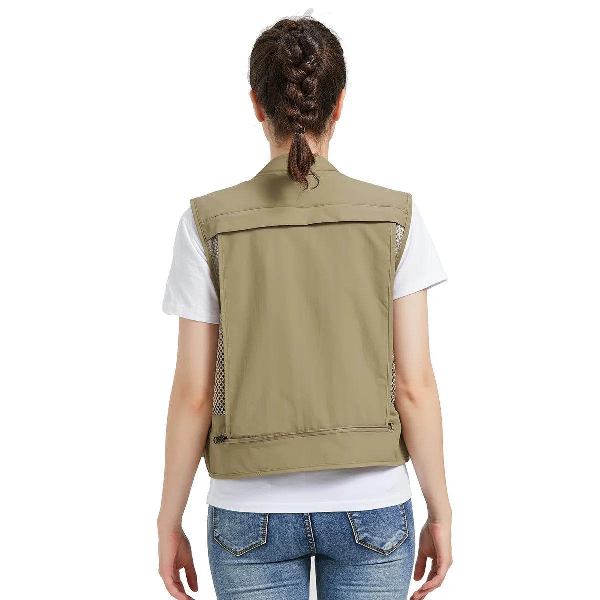 Ziker Gilet da donna in rete traspirante traforato da viaggio per fotografi e pesca con tasche