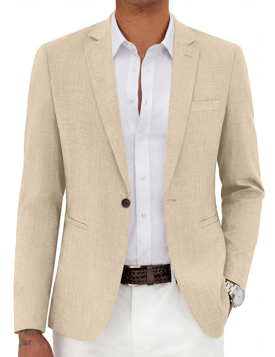COOFANDY Giacca da uomo in lino, stile casual, slim fit, sportiva, con due bottoni, giacca estiva leggera per lavoro e sport