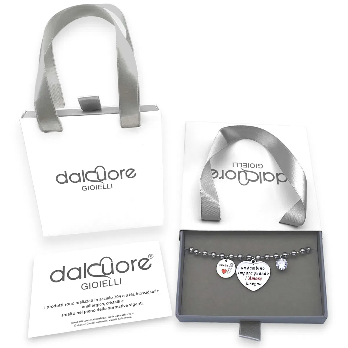 dalcuore Bracciale Amicizia Donna Acciaio Ipoallergenico Regolabile. Charm Frase Incisa. Idea Regalo Originale per Lei: Compleanno, Natale, Laurea. Perfetto per Amica, Fidanzata, Sorella, Mamma, Zia.