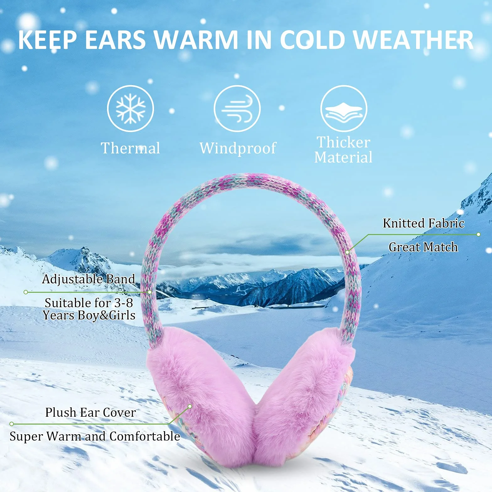 Pesaat Kids Knit Paraorecchie Scaldaorecchie pelosi invernali per esterno per ragazzi e ragazze 3-8 anni