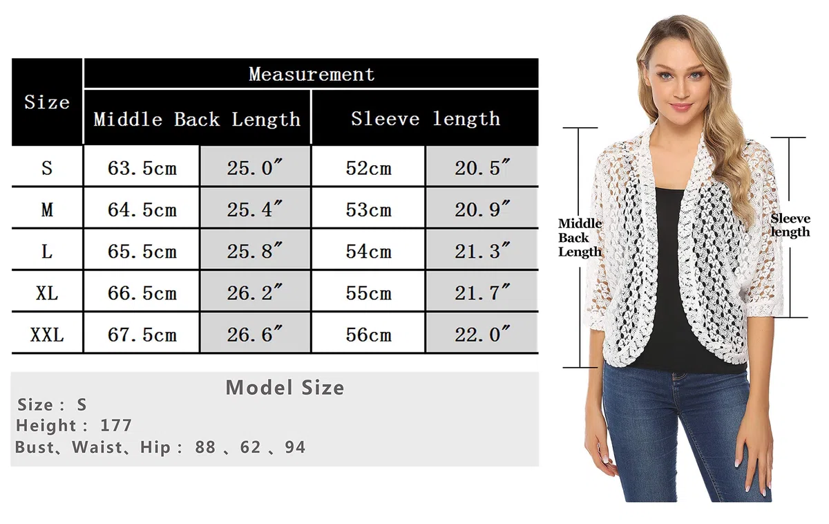 Gyabnw Coprispalle Donna Casual Elegante Leggero Cardigan Estivo Corto a 3/4 Maniche Chic Gilet Aperto a Pizzo Bolero Elegante Traspirante Shrug
