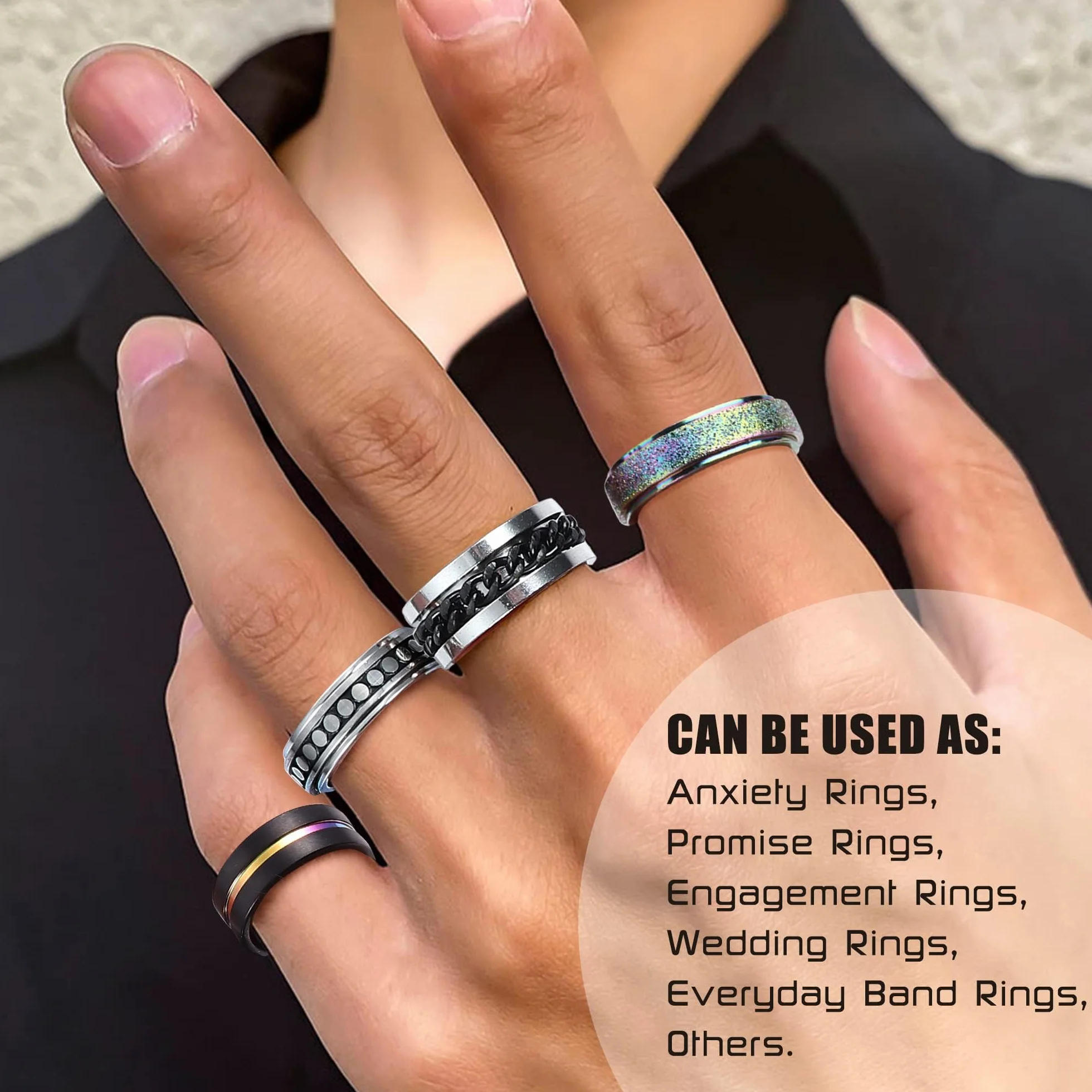 FIOROYAL 16 Pezzi Anelli Uomo Argento Nero Acciaio Inossidabile Antistress Anxiety Anelli Celtici Anelli Cool Banda Spinner Fidanzamento Promessa Anello per Uomo Donna 14.2-30