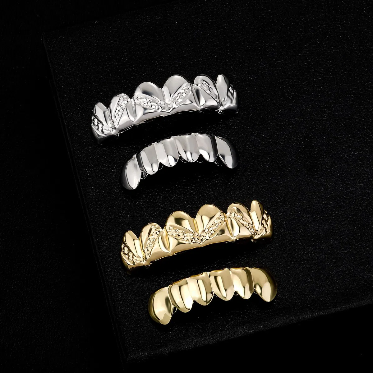 Griglie dentali da uomo Hip Hop da uomo per i tuoi denti, placcate in oro 18 carati, 6 tappi per denti, set per uomini e donne, accessori per costume da rapper, gioielli con barre di stampaggio