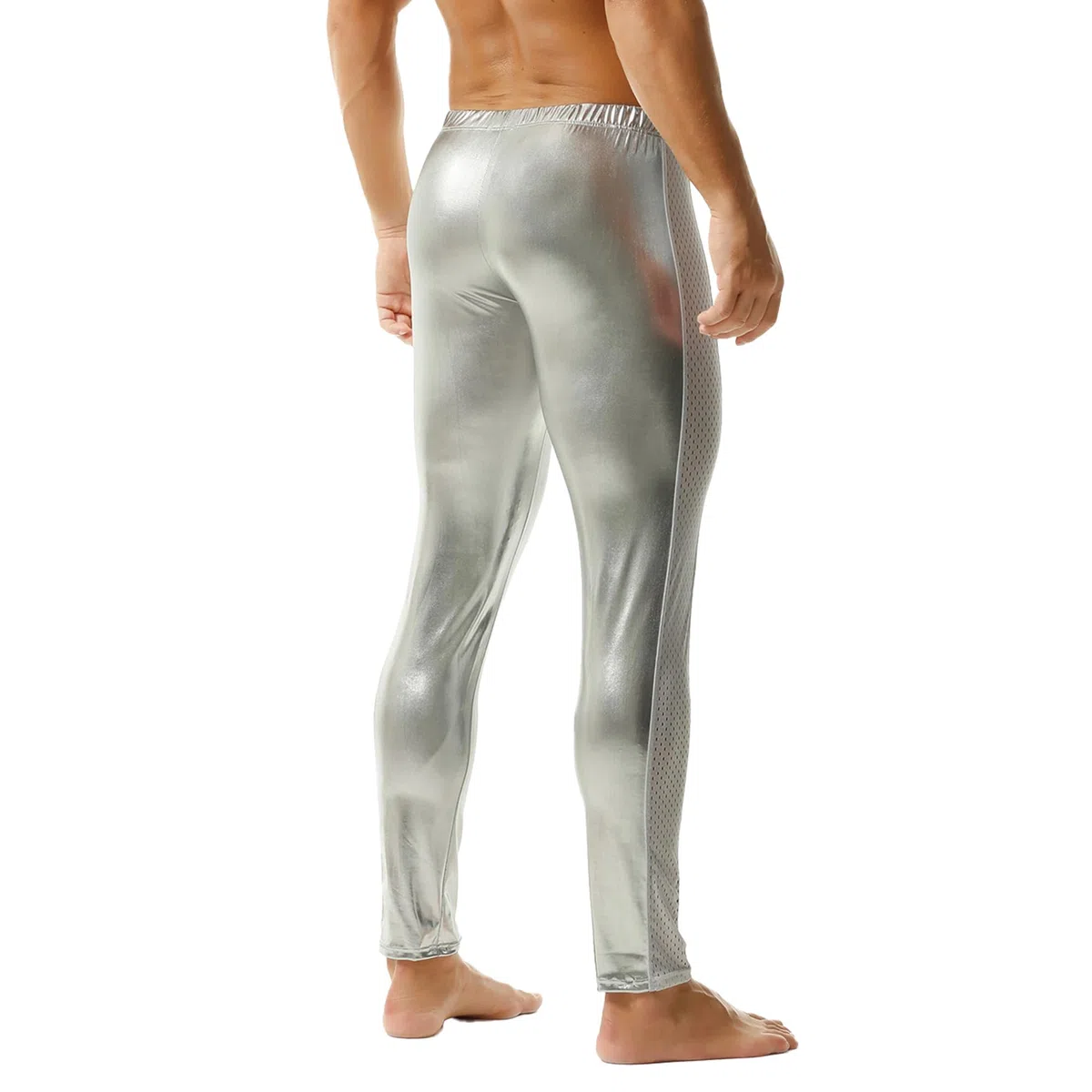 YUFEIDA Leggings da uomo metallizzati riflettenti pantaloni lunghi slim fit stage dance discoteca attivo casual sport leggings