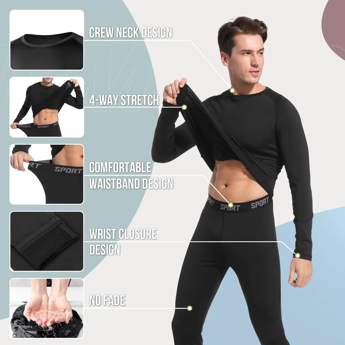 Homord Intimo Termico Uomo Invernale, Manica Lunga Maglia Termica e Pantaloni - Attivo Caldo Completo Tuta Termica Funzionale Set Termico Uomo per Sci Ciclismo Corsa Allenamento