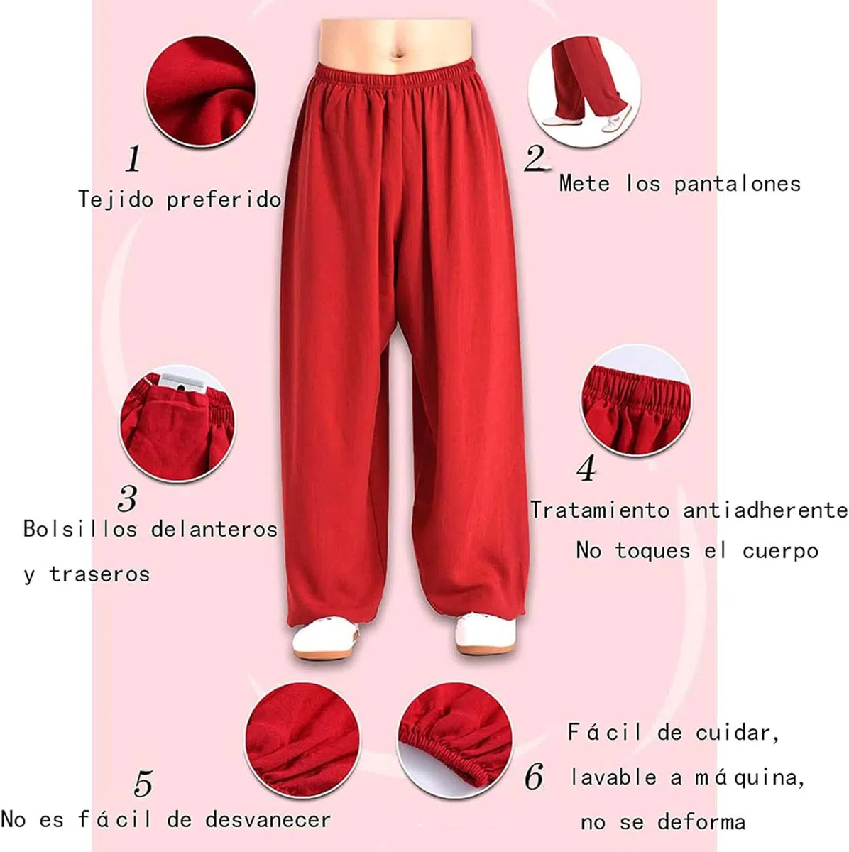 Generico Pantaloni Tai Chi Confortevole Traspirante Tai Chi Abbigliamento Unisex Pantaloni per Kung Fu e Arti Marziali Abbigliamento Quotidiano per Yoga e Pilates
