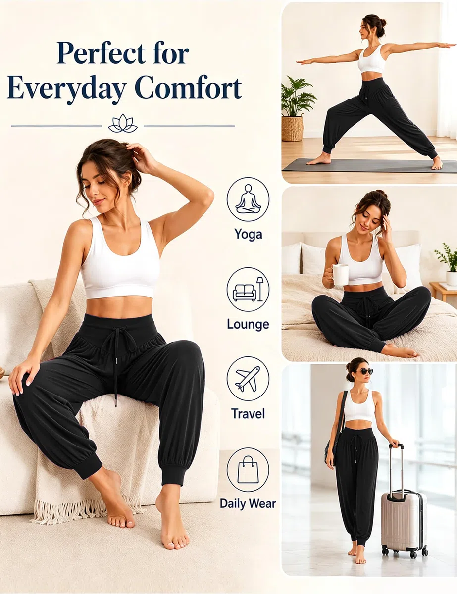Terecey Pantaloni Harem Donna,Pantaloni da Yoga Donna con Tasche,Pantaloni Donna Eleganti Vita Alta,Pantaloni Donna sprotivi Cotone per Jogging, Danza, Pilates S-3XXL