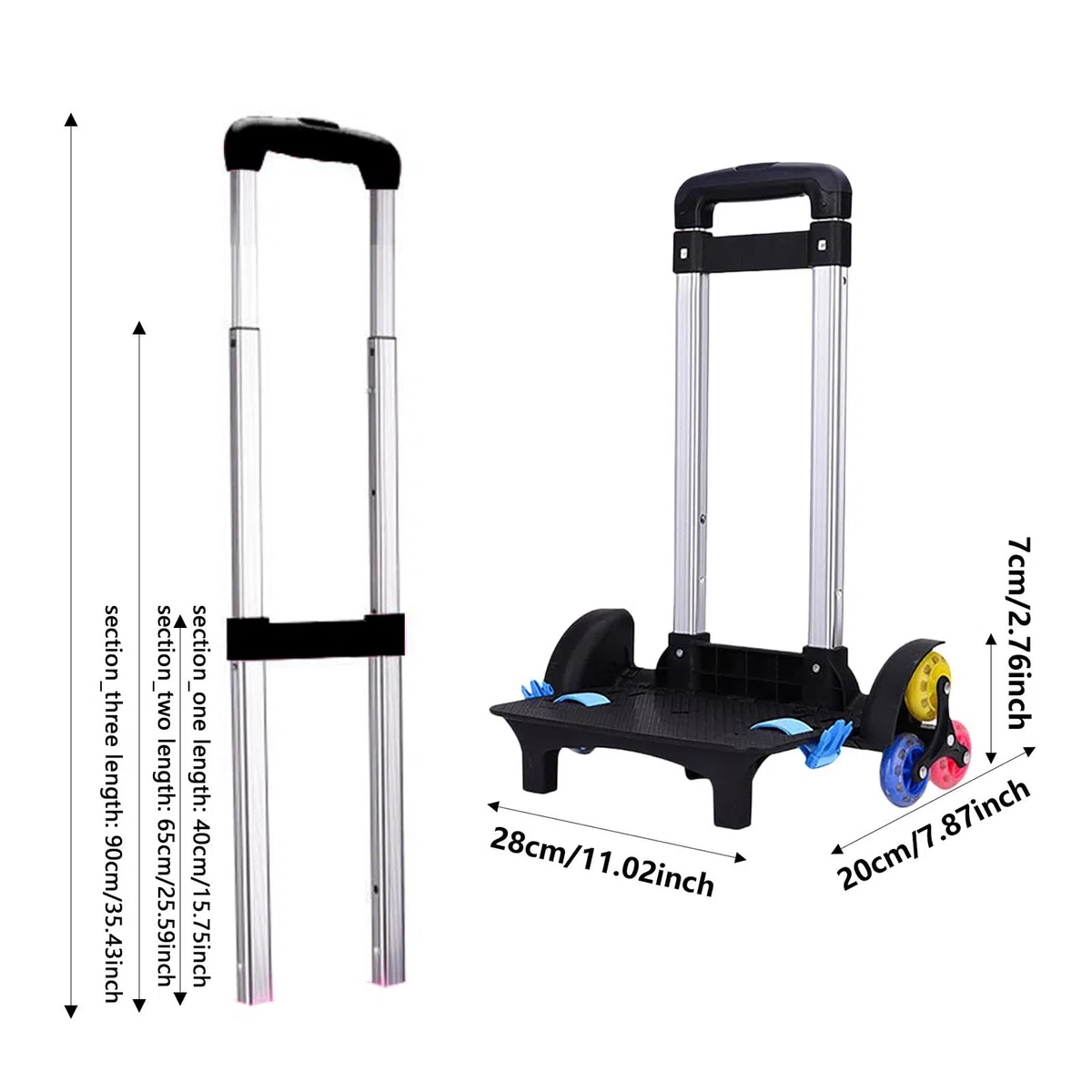 Zaino trolley, borsa da scuola, trolley con supporto versatile, carrello pieghevole a mano, carrello portabagagli con ruote per bambini, ragazzi,