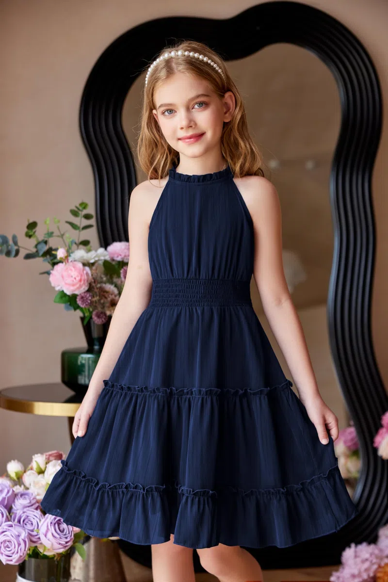 Arshiner Abiti per Ragazza Estivo Senza Maniche Abito Festivo Scollo Vestito Leggero Bambini Chiffon Spalle Scoperte Vestiti Casual Midi a Trapezio Elegante Abito da Sera per Ragazza 6-13 Anni