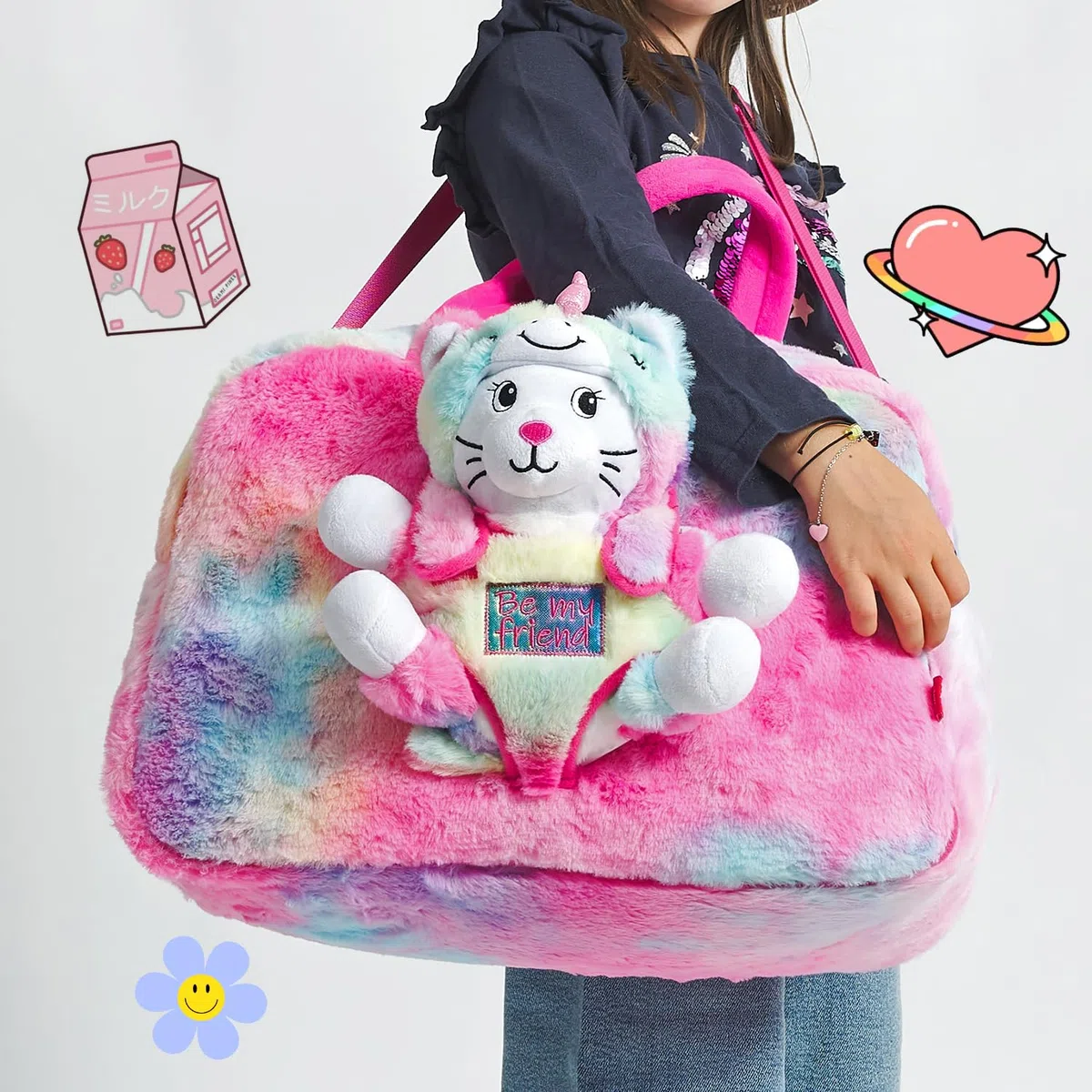 PERLETTI Accessori Bambina con Peluche Unicorno Kawaii - Zainetto Regalo Bambina Bambino 3 4 5 6 Anni - Zaino Borsa Morbido Bimbo Bimba Scuola Materna Leggero Peluche Estraibile