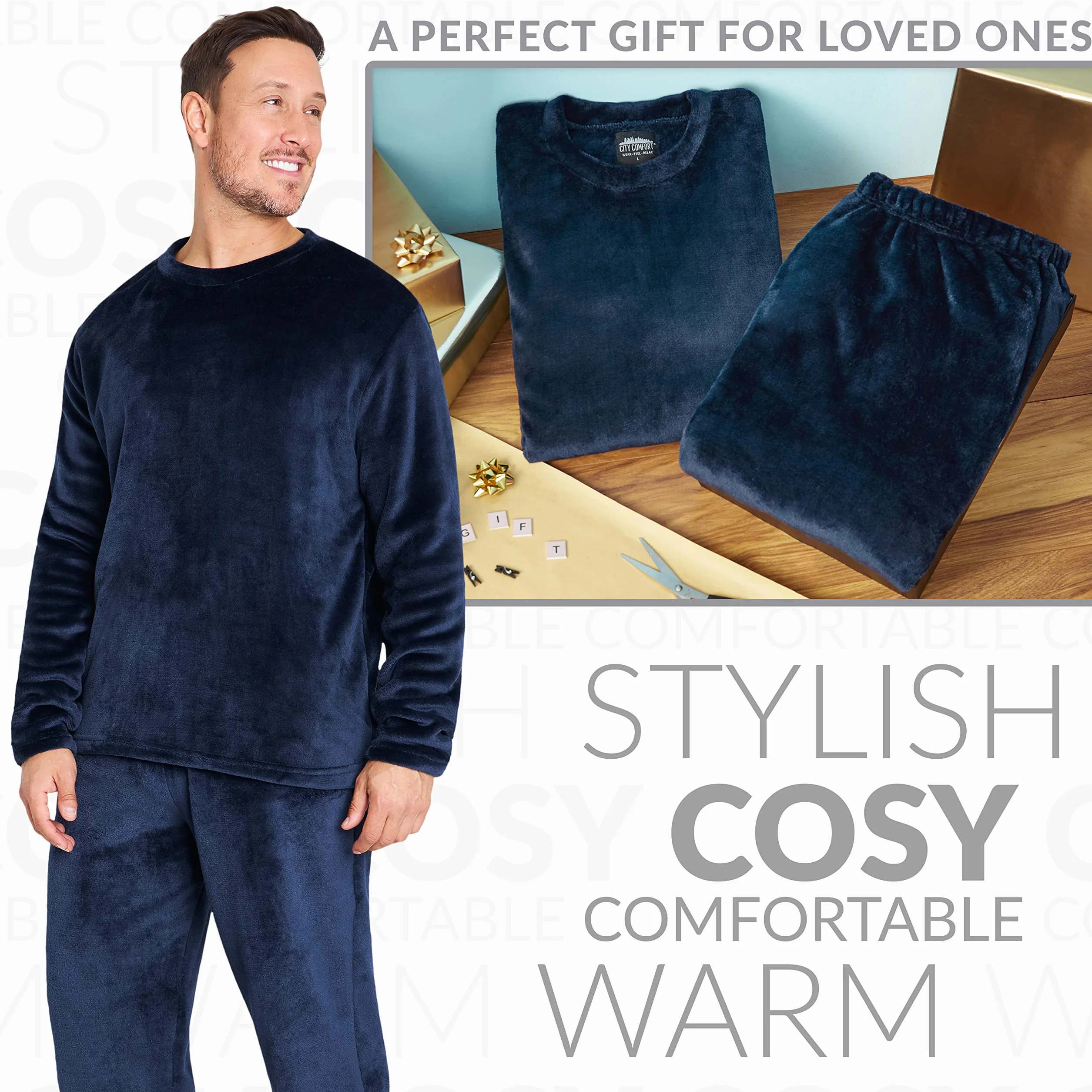 CityComfort Pigiama Uomo Set, 2 Pz Set Pile Abbigliamento da Casa - Regalo Uomo