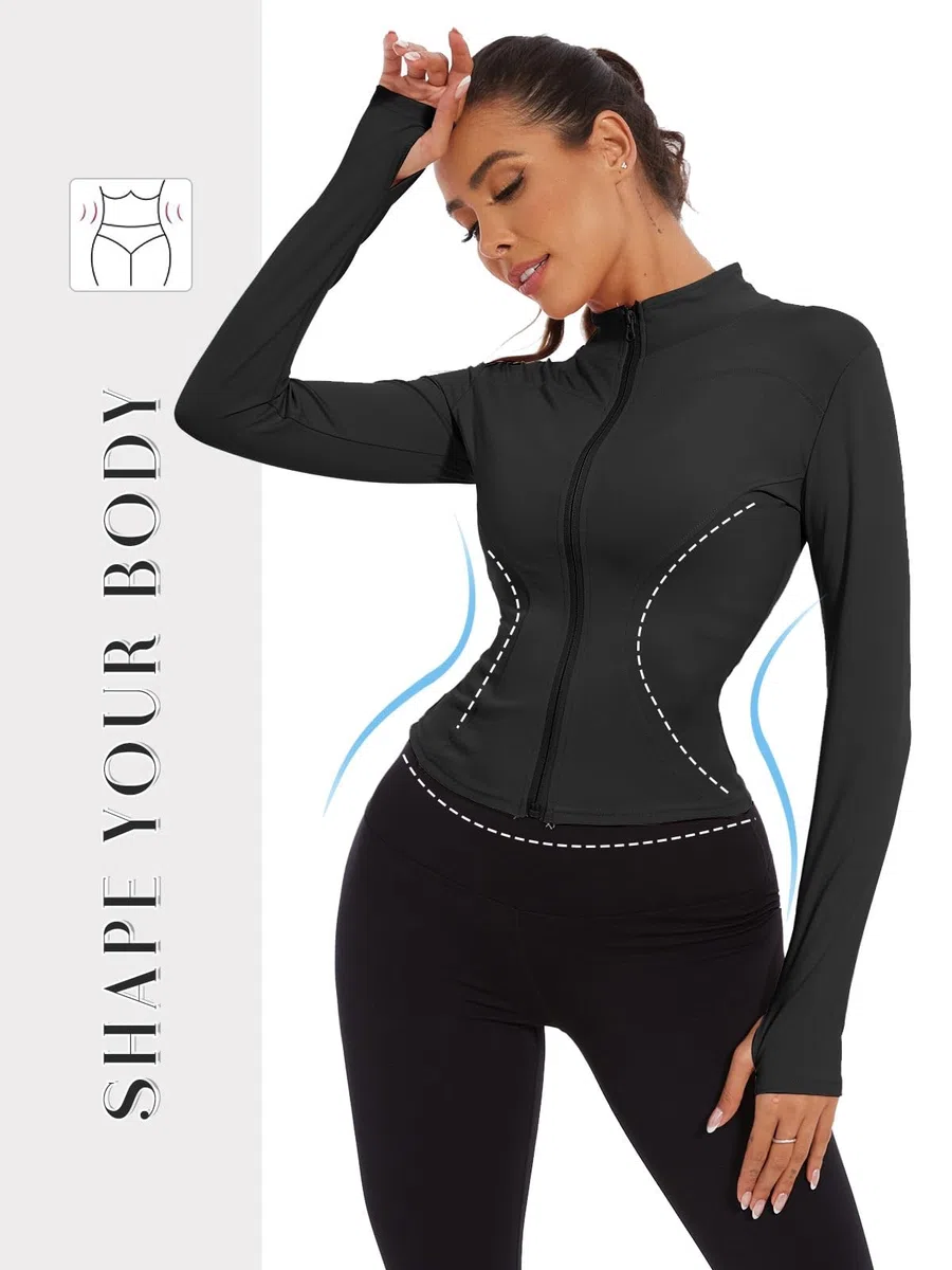 Yutdeng Giacca Sportiva con Zip da Donna Giacca da Corsa Palestra Yoga Traspirante Maniche Lunghe Crop Top con Fori per i Pollici Asciugatura Rapida Giacche Fitness Cappotto Abbigliamento