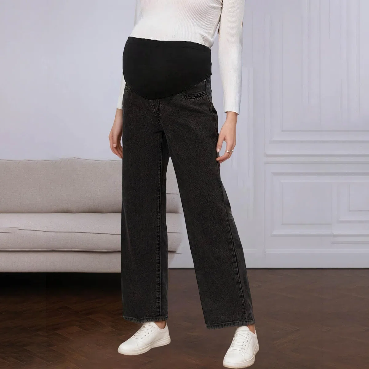 Generico Jeans Premaman da Donna, Gamba Dritta sopra la Pancia, Elasticizzati, Pantaloni in Denim per Gravidanza, Comodi, Pantaloni Premaman con Tasche