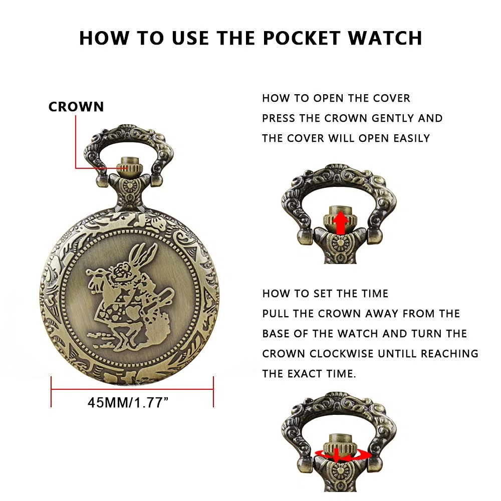 Tiong Women's Pocket Watch Quartz Arabic/Roman Numerals Dial Pocket Watches with Necklace Pendant for Womens Girls