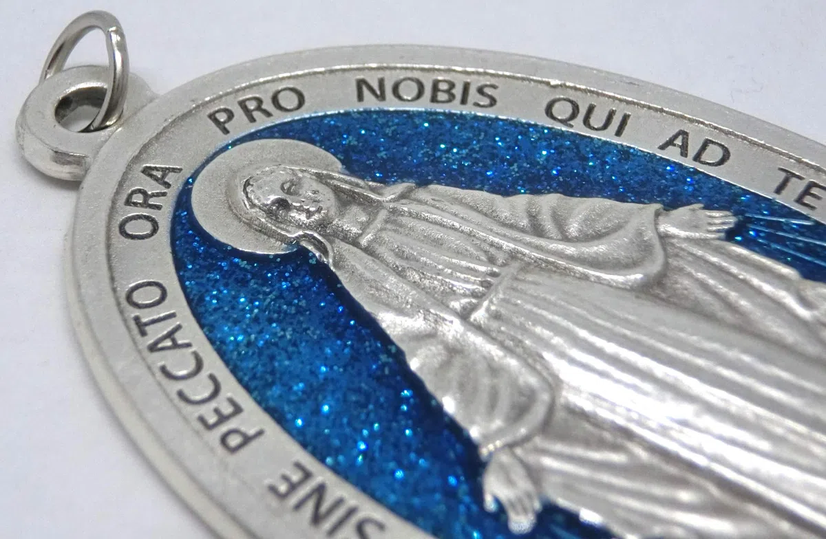 GTBITALY 60.836.31 miracolosa medaglia madre maria miracolosa + logo preghiera in latino argento misura 9 cm con brillantini glitter smaltato a mano