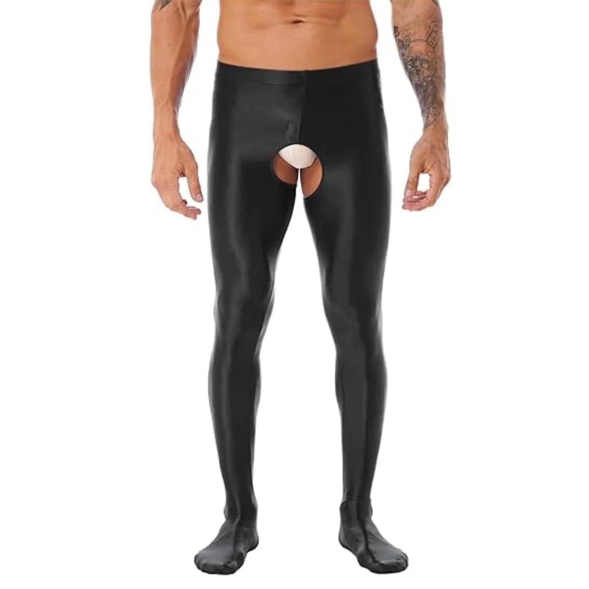 Collant lucidi da uomo, a vita alta, senza passo, senza cuciture, elasticizzati, in spandex, per discoteca, per anni '80, calze in nylon aderenti per danza, nightclub e feste rave