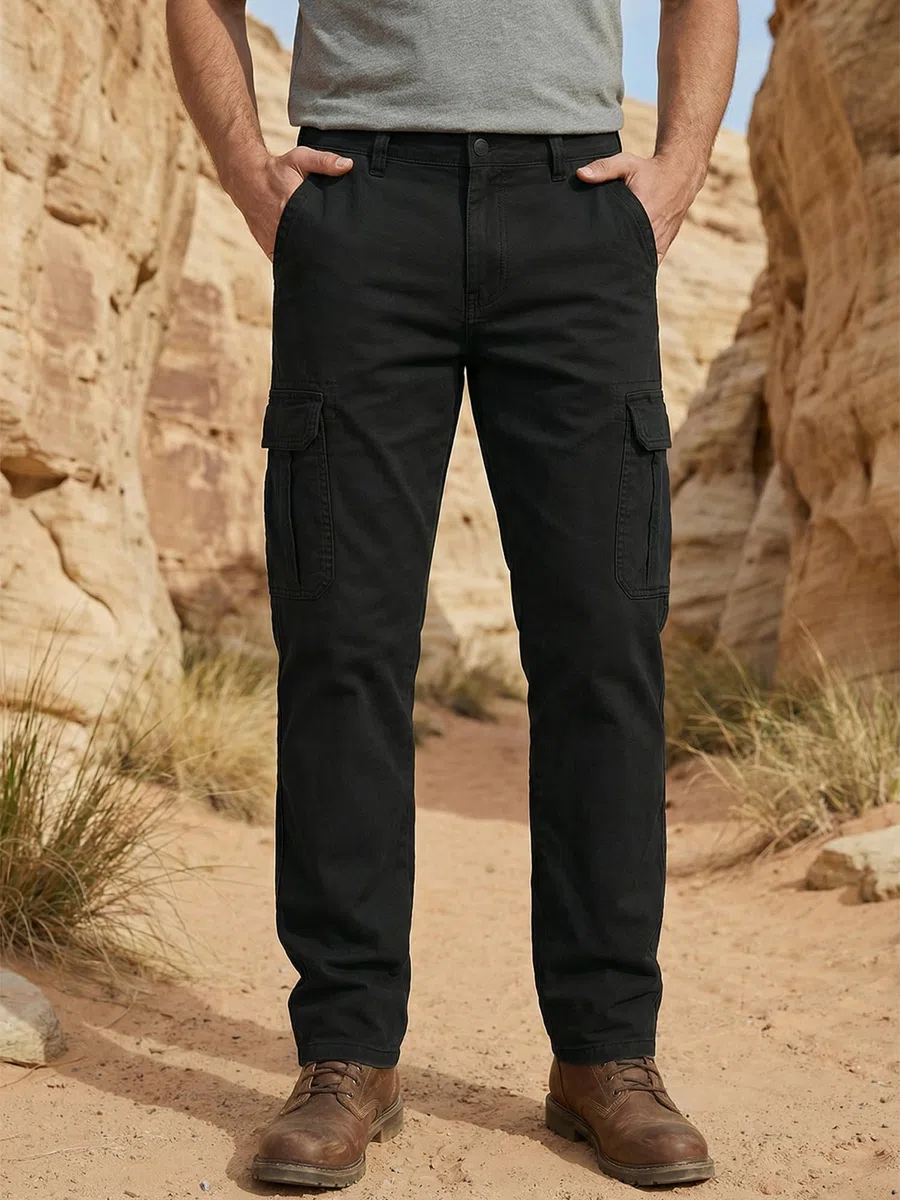 Runcati Pantaloni da uomo, vestibilità normale, pantaloni cargo da uomo, tinta unita, casual, in cotone, elastico in vita, pantaloni sportivi per attività all'aria aperta, con tasche