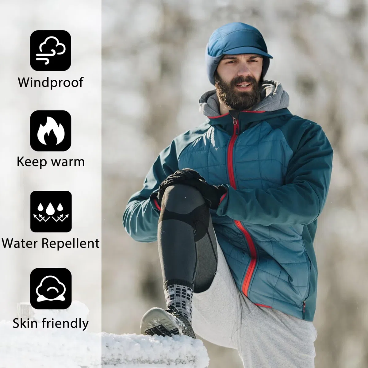 GADIEMKENSD Trapper Hat Winter Hat with Ear Flaps Water Repellent Reflective Baseball cap