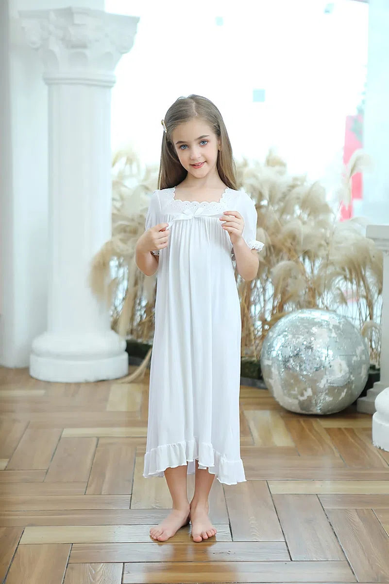 Verve Jelly Ragazze Principessa Camicia da Notte Estate Manica Corta Camicia Da Notte Increspature Camicia Da Notte Pizzo Vestito Del Bambino Ragazza Sonno Vestito