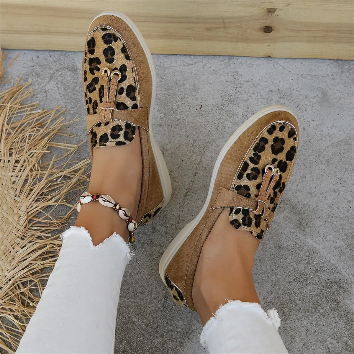 Scarpe basse da donna larghe H leopardate, traspiranti, ortopediche, antiscivolo, leggere, casual, comode e per il tempo libero