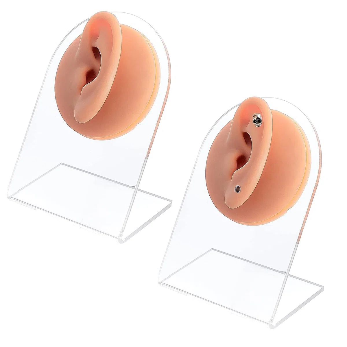 Finto Stampo Per Orecchio, 1 Paio Di Orecchio In Silicone Modello, Orecchio In Gomma Per La Pratica Del Piercing, Morbido Silicone, Con Espositore In Acrilico, Per Orecchini, Espositori Per Gioielli