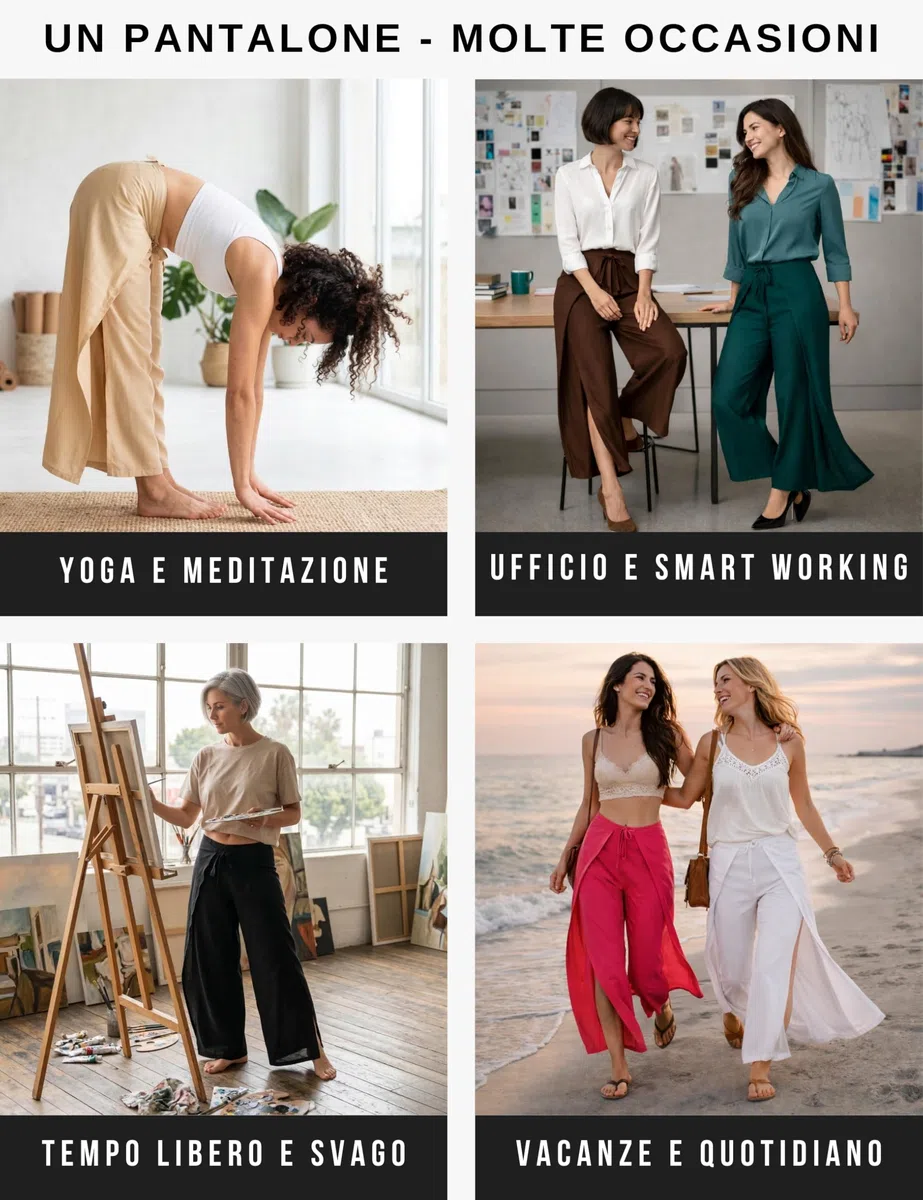 PANASIAM Gonna Pantalone Donna - Pantaloni a Portafoglio Palazzo Eleganti Ampi in Viscosa Tinta Unita - Pantaloni Estivi Leggeri e ariosi Stile Boho - Taglio Dritto - Sunshine Pants