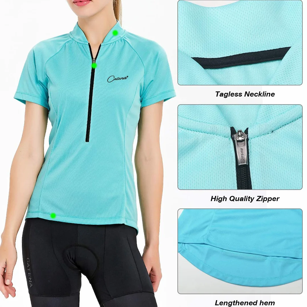 CATENA Maglia da Ciclismo da Donna a Maniche Corte Maglia da Ciclismo Mountain Bike Top Maglia da Ciclismo Pantaloncini da Bici MTB Bici da Strada Traspirante ad Asciugatura Rapida Monocromatica