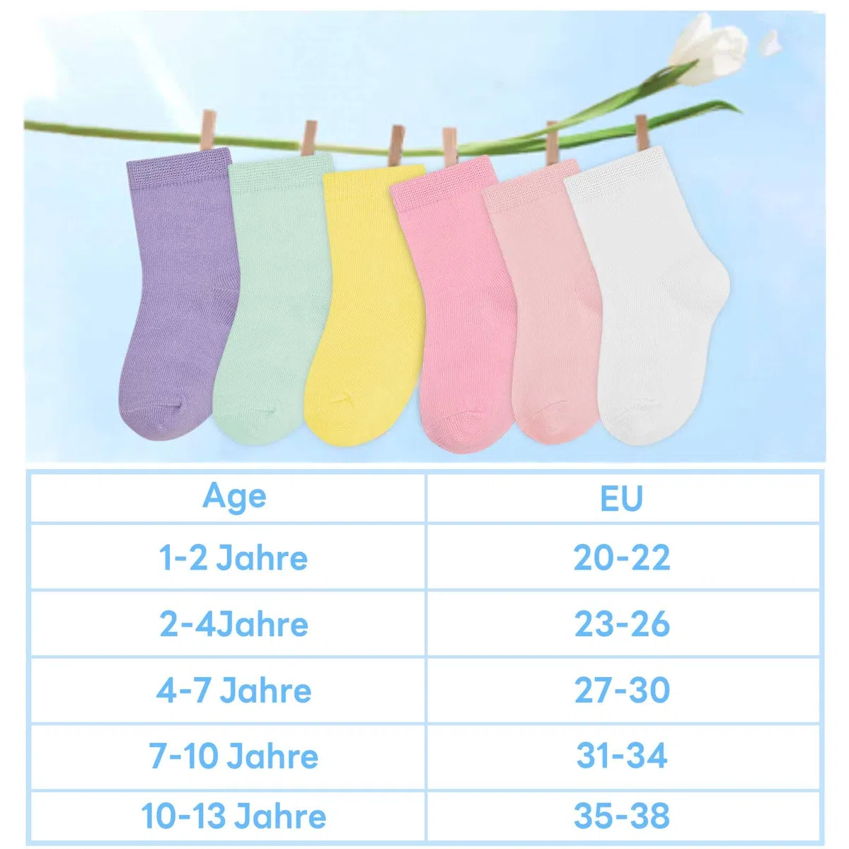 ZERULETS 24 paia di calzini per bambini e bambine, calzini da ginnastica per bambini, calzini sportivi da bambina, colore bianco, rosa, viola, giallo, per 1-13 anni
