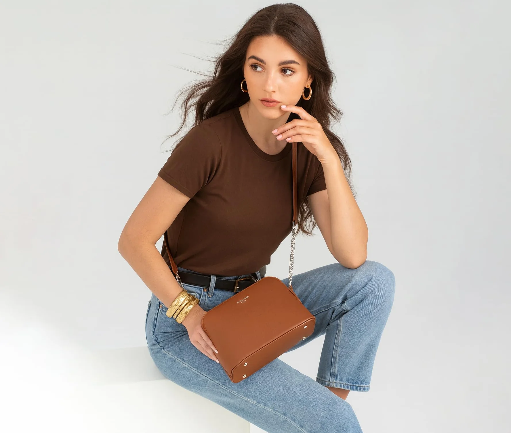 David Jones - Piccola Borsa a Tracolla Spalla Donna Catena - Borsa Mano PU Pelle Messenger Crossbody Bag - Clutch Borsetta Sera Pochette Moda - Shopping Viaggio Sacchetto Borsello - Bianco