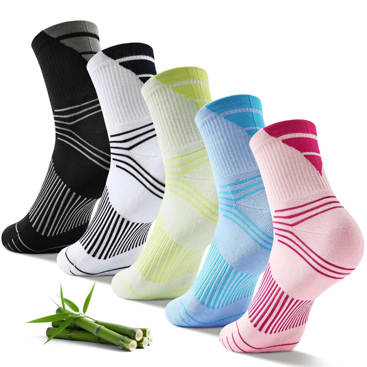 Jeasona 5 paia di calzini a compressione da donna con supporto alla caviglia senza cuciture in bambù calzini da donna 6-9 supporto per fascite plantare per sport escursionismo, corsa, volo