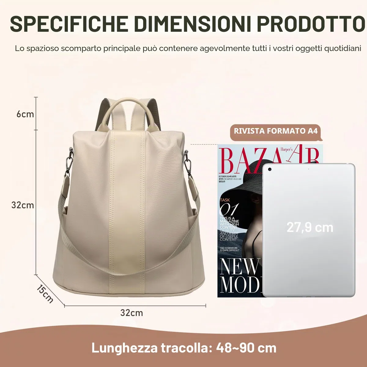 shepretty Zaino Donna antifurto Borsa Tracolla Zainetto Viaggio Daypack,12911-1