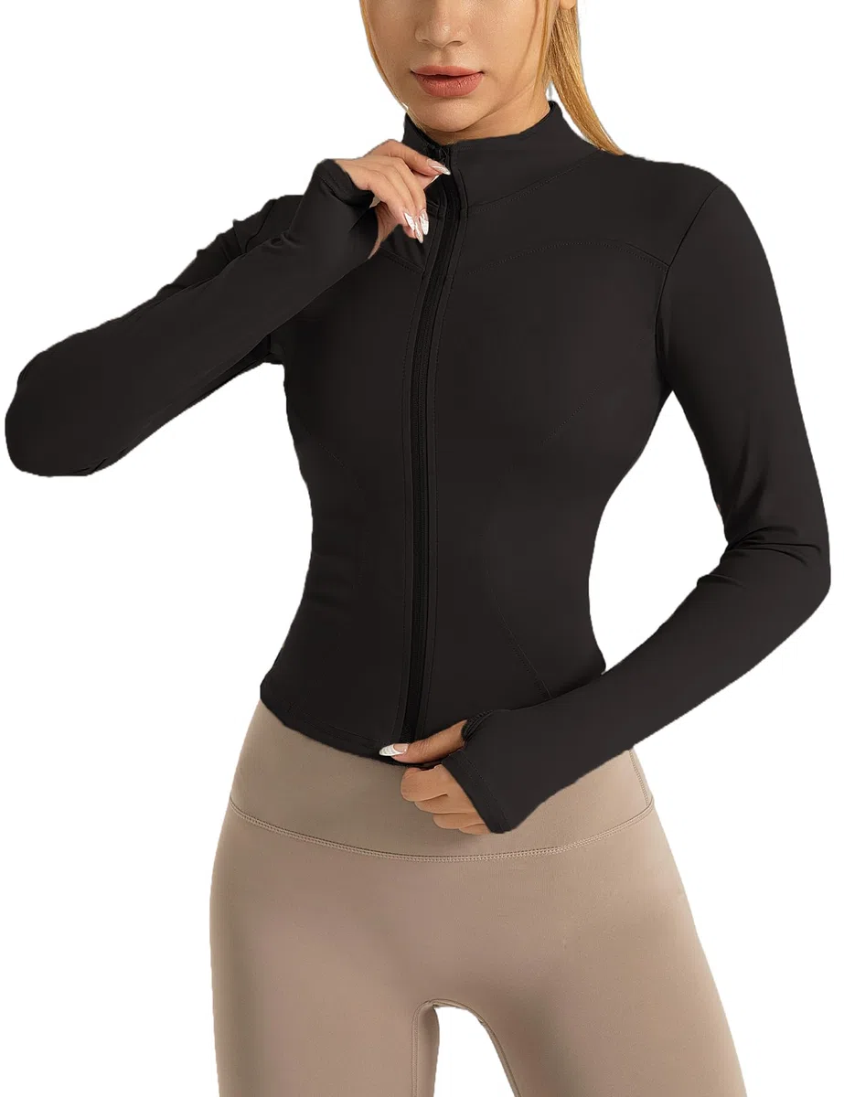 Giacca Sportiva da Donna Giacca Leggera da Corsa Top con Cerniera per Yoga Giacca Sportiva Traspirante Con Fori per Pollici Corsa Yoga Palestra.