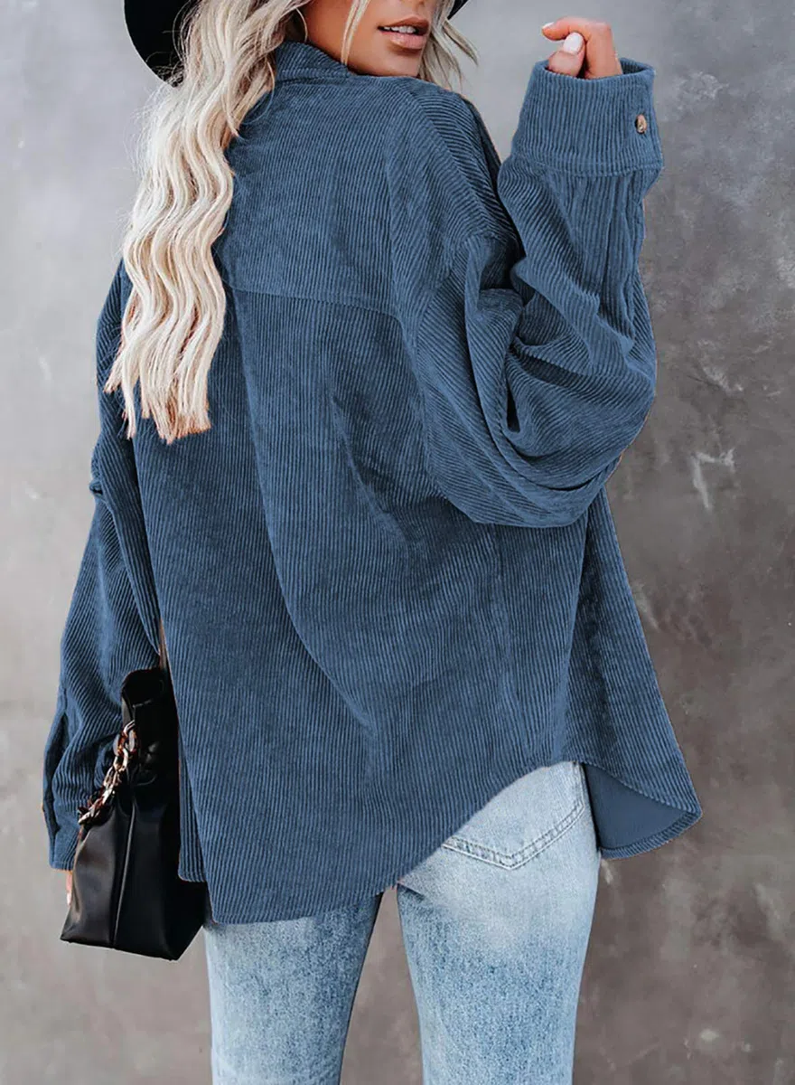 Necooer Camicia da donna in velluto a maniche lunghe con bottoni