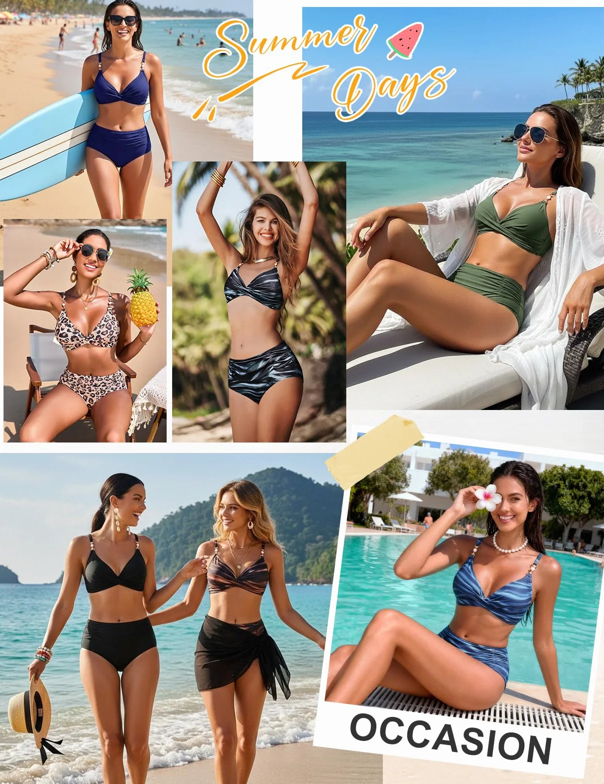 UMIPUBO Costume Donna Due Pezzi Bikini Pancia Pieghe Contenitivo Collo A V Sexy Curvy Modellante Vita Alta Push Up Schiena Nuda Con Coppe Mare Costume Da Bagno