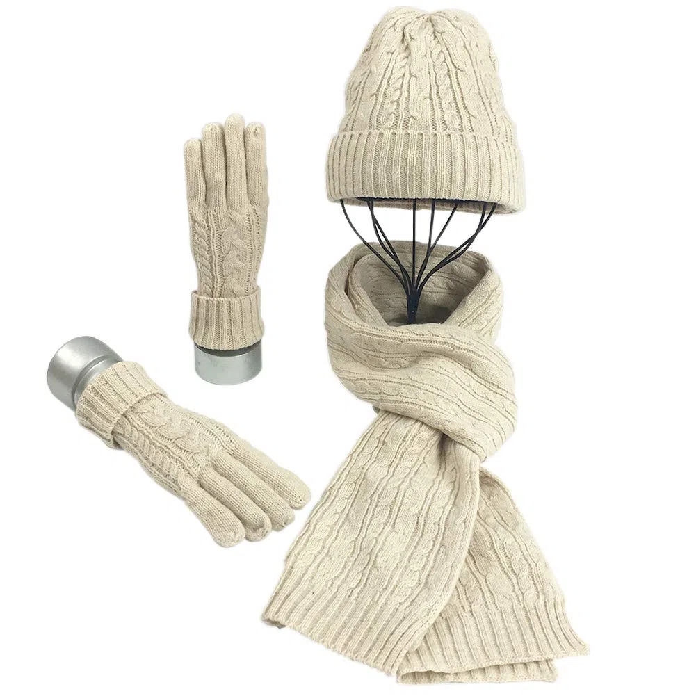 Warmiehomy Set Inverno per Donne, 3 Pezzi Set di Sciarpa Guanti Cappelli, Berretto Cappello Maglia con Sciarpa Berretti in Maglia Guanti e Manopole Sciarpe e Stole, Morbidi e Caldi
