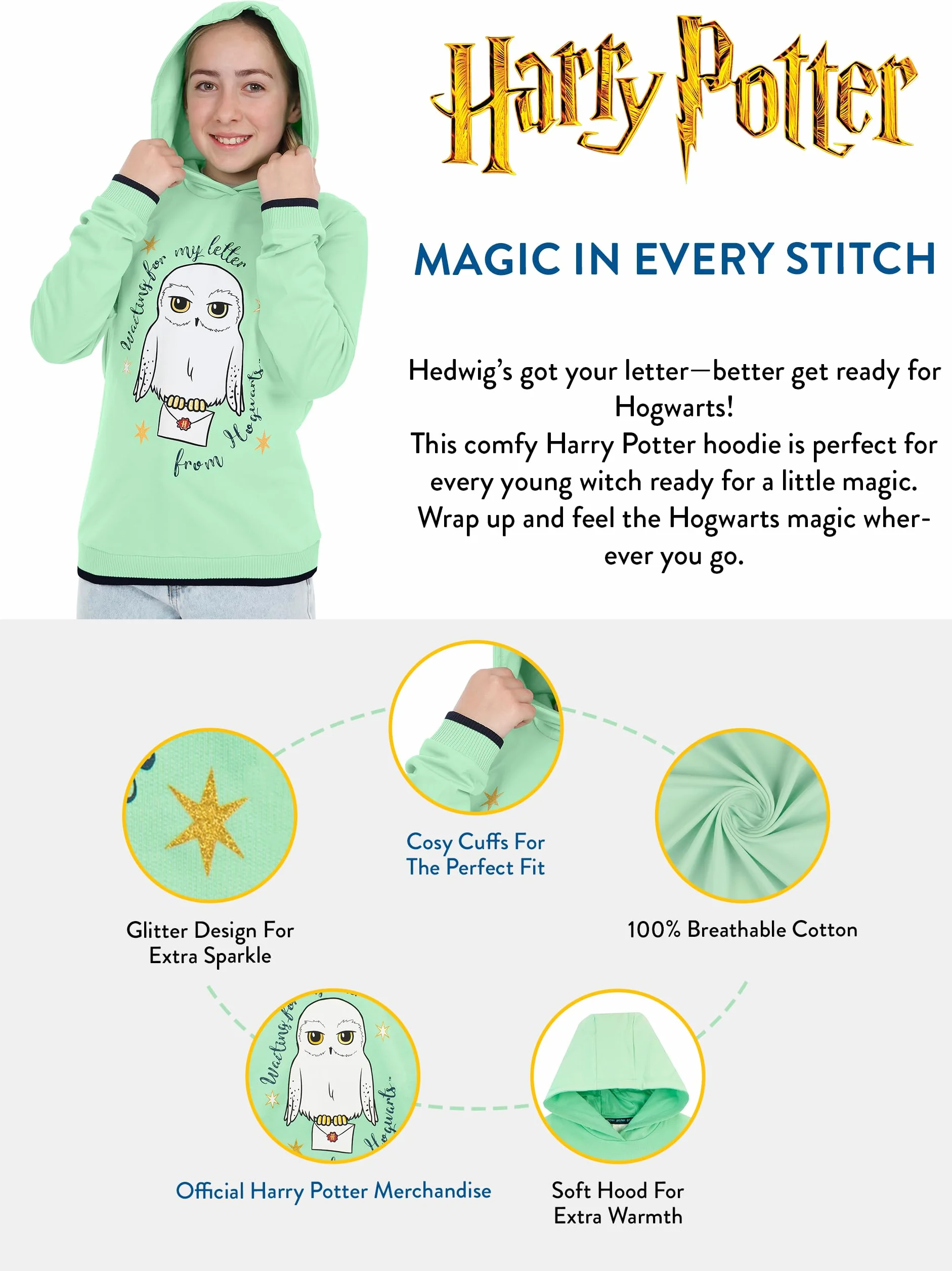 Harry Potter Felpa Bambina | Felpe con Cappuccio Hedwig | Hoodie per Bambini