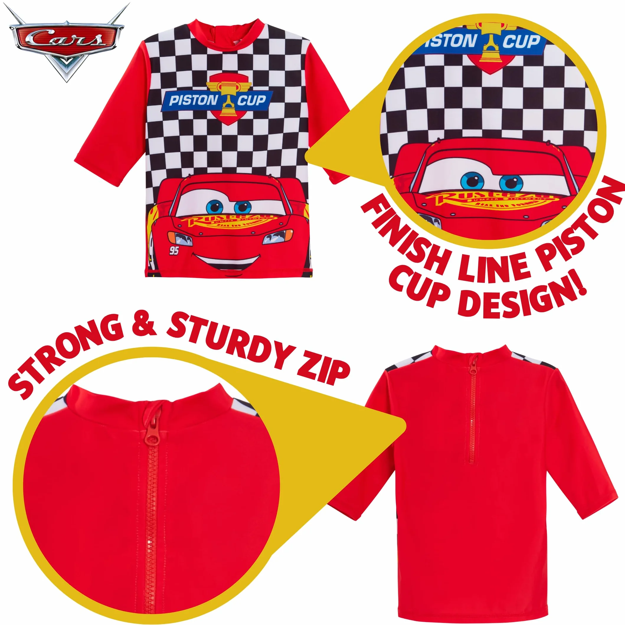 Disney Pantaloncini da Bagno per Ragazzi Cars + Rash Vest Lighting McQueen Set da Bagno in 2 Pezzi Top da Surf per Bambini + Pantaloncini da Surf Set da Nuoto