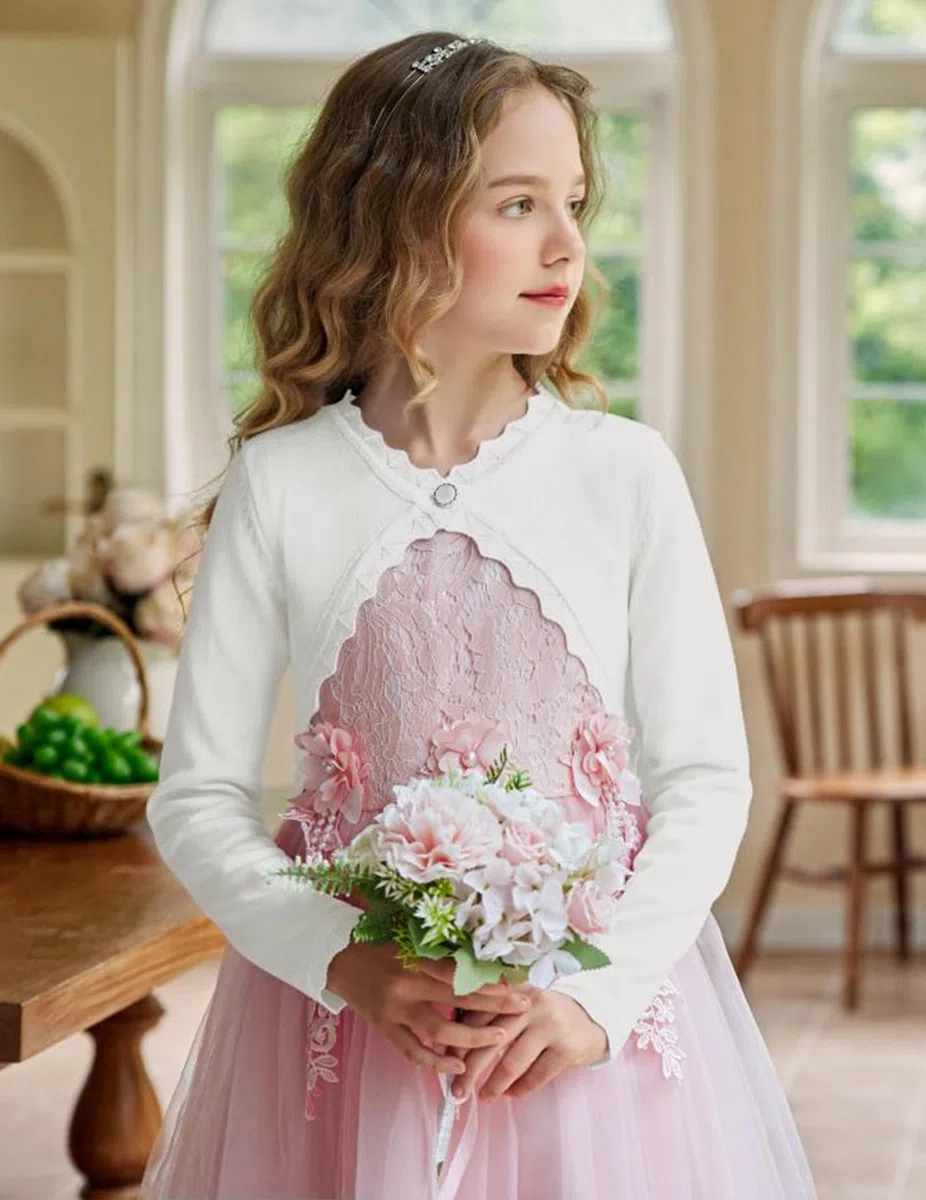 trudge Ragazze Bolero Giacca Cardigan a Maniche Lunghe Coprispalle per Bambini Elegante Giacca a Spalla Festiva Cardigan Corto Primaverile con Bottoni