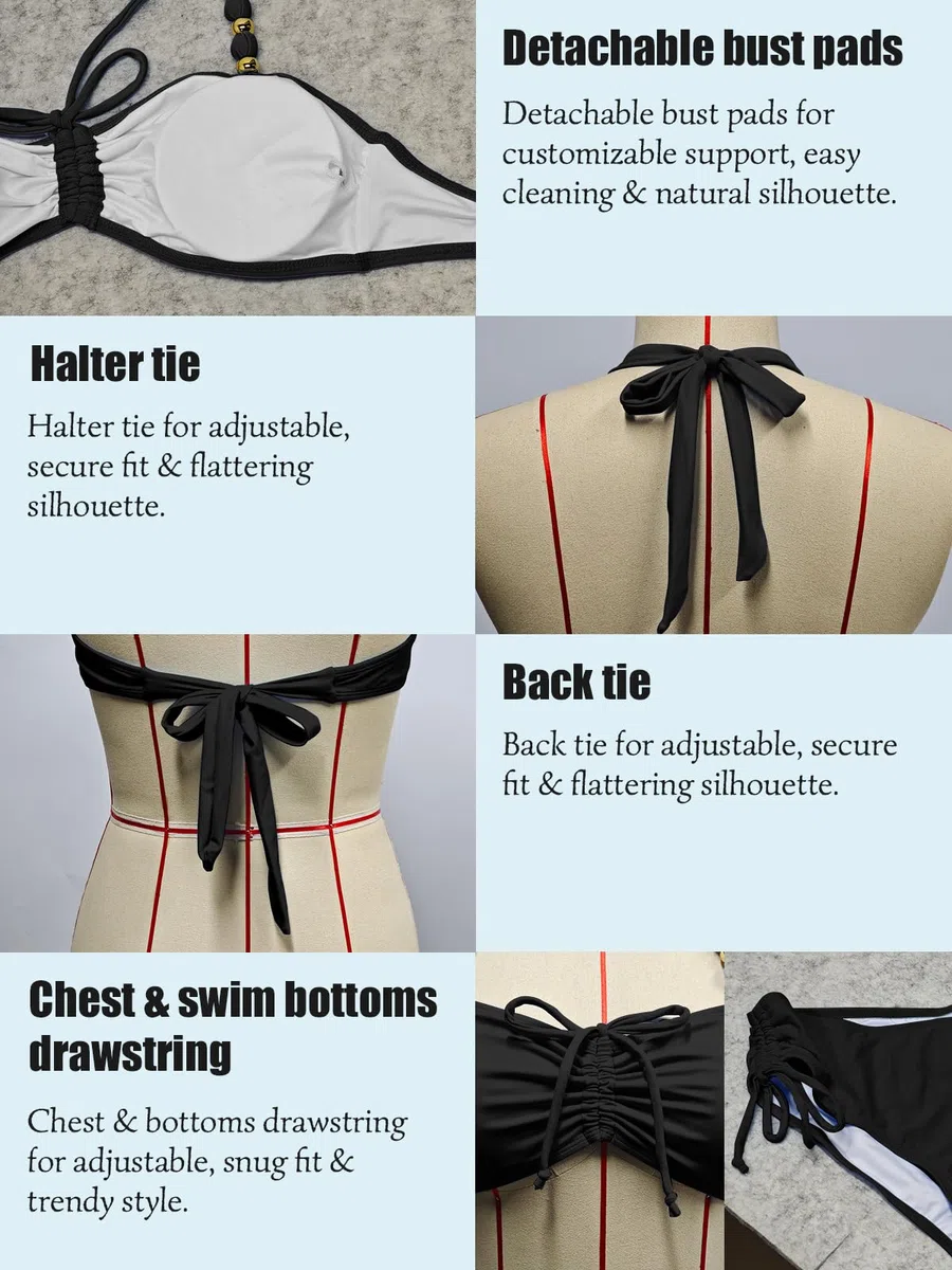 Rayson Costume da Bagno Donna Due Pezzi Estate Push Up Halter Bikini Set Imbottito Costumi da Mare con Coulisse Swimwear