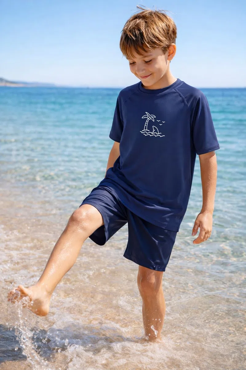 Rashguard 104-164 - Maglietta da bagno a maniche corte con scollo rotondo, da ragazzo