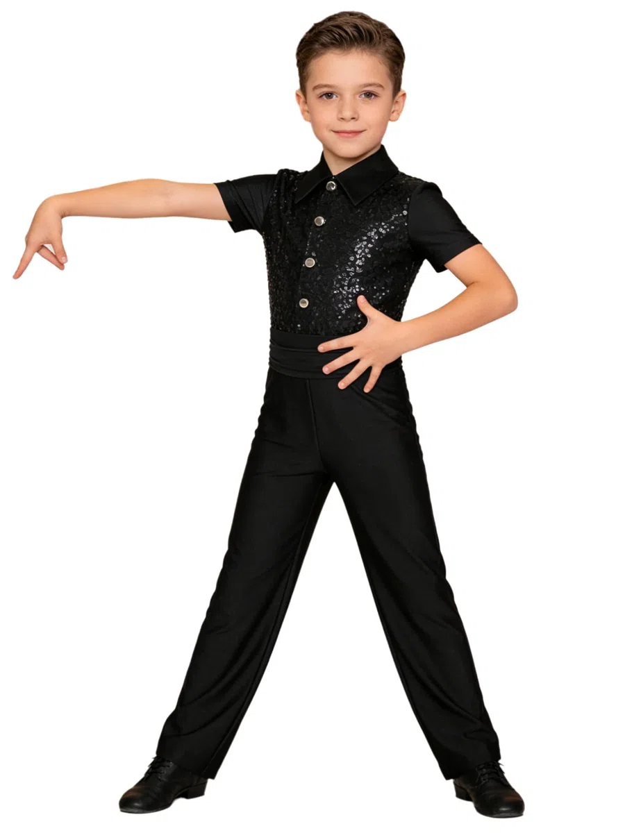 inhzoy Camicia Body Ballo Latino Americano Bambini e Ragazzi Body da Ginnastica Artistica Manica Corta Tuta Intera da Pattinaggio Artistico Jumpsuit con Paillettes Dancewear