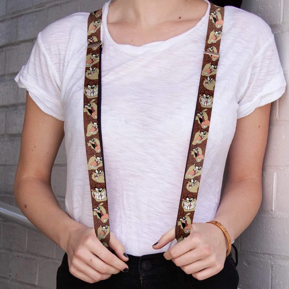 Buckle-Down Men's Suspenders-Tasmanian Devil Expressions Brown