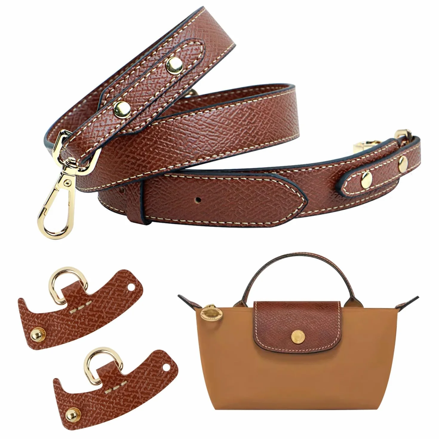 Cinghia Tracolla per Borsa, Tracolla per Longchamp Borsa Donna, Cinghia in Pelle Sostituibile per Mini Le, Raccordi Regolabili Strap No-Punch per Ricambio Pliage