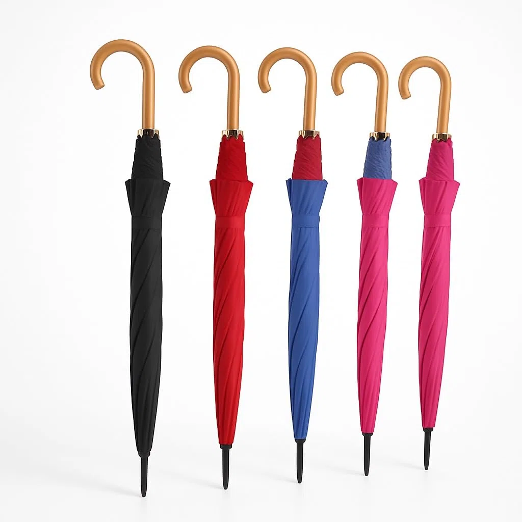 DANYX Kit 5 Ombrelli Automatici Uomo Donna – 8 Stecche Rinforzate, Manico Curvo Effetto Legno, Colori Misti Tinta Unita, Apertura 110 cm