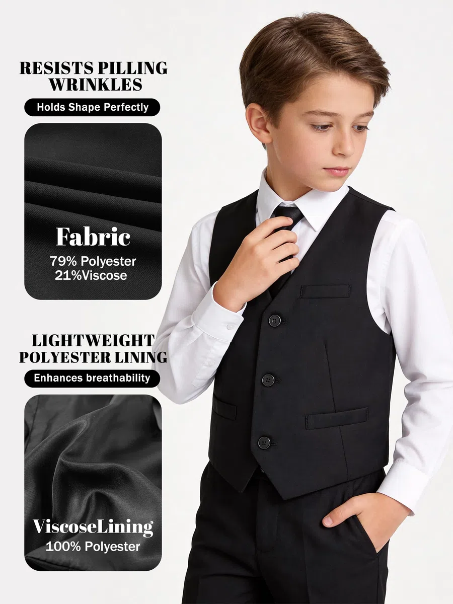 LOLANTA Gilet da Cerimonia per Ragazzi, Gilet da Smoking Monopetto Completamente Foderato per Matrimonio 7–14 Anni