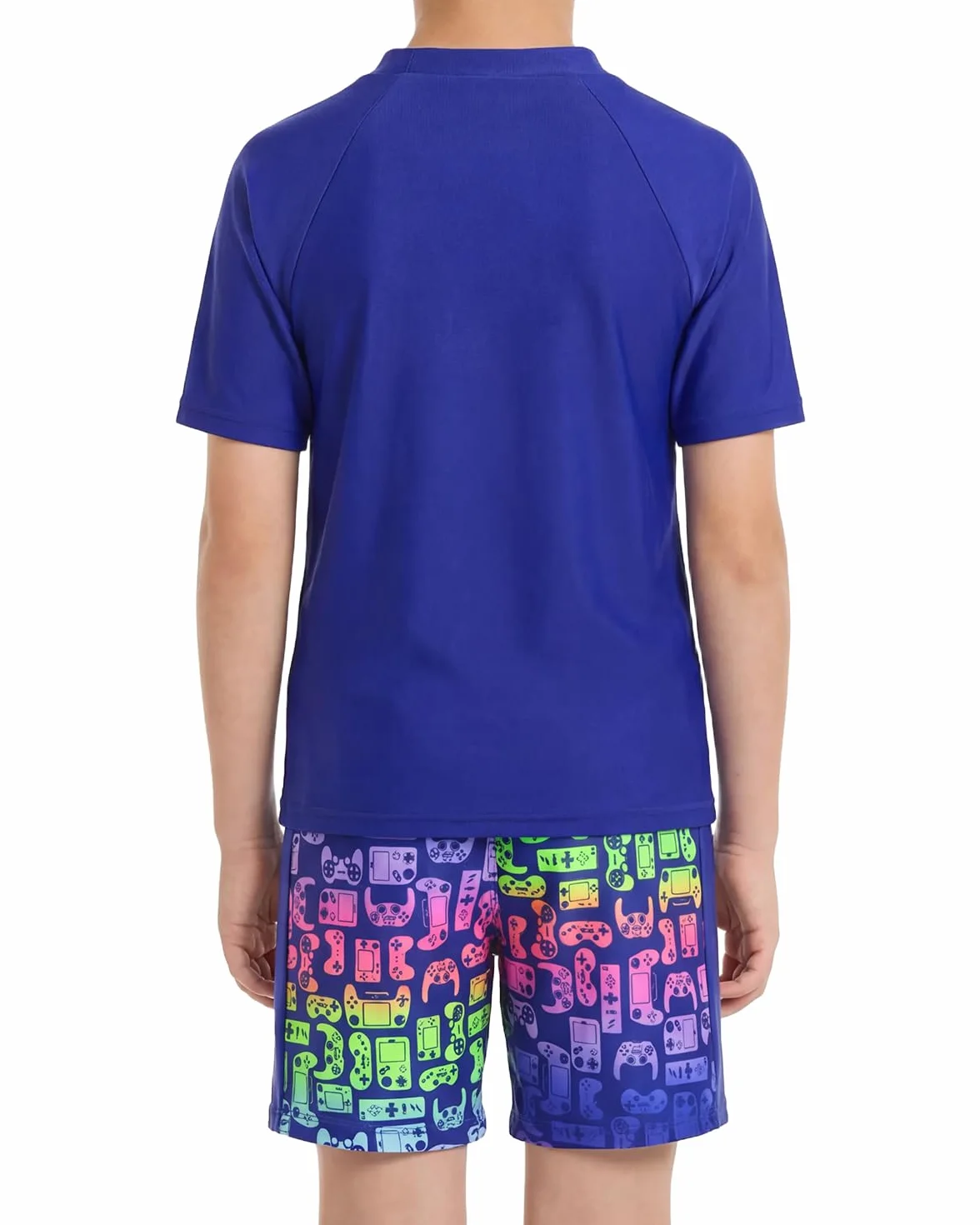 JiAmy Costume da bagno da gioco per ragazzi, set da 2 pezzi, con maglietta a maniche corte e costume da bagno con pantaloncini da bagno ad asciugatura rapida, protezione dai raggi UV, per bambini dai