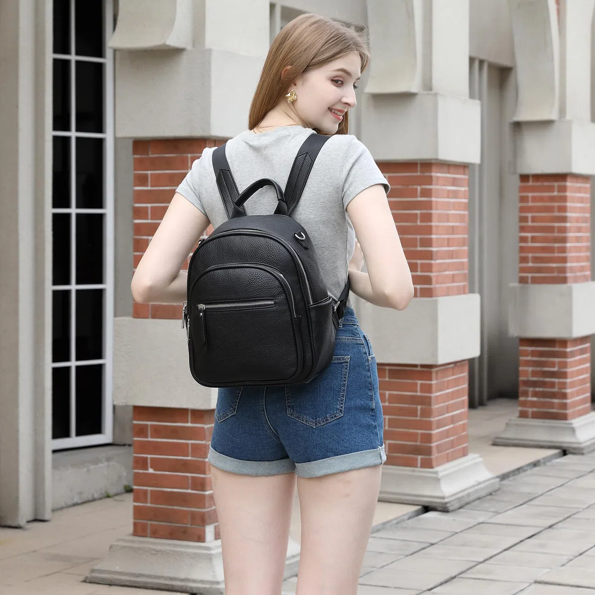 Miss Lulu Zaino Donna, Borsa a Tracolla Donna, Pelle PU, Nero, Media | Impermeabile, Tracolla Rimovibile, Tasca Antifurto, Stile Semplice, Elegante, per Viaggi, Lavoro e Passeggiate
